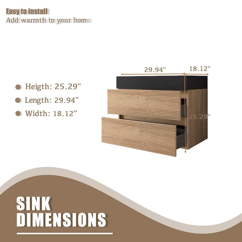 Wall Mounted Bathroom Vanity with Solid Surface Sink and Soft Drawers
