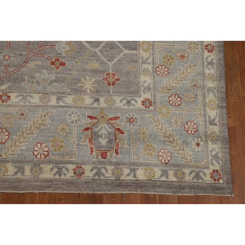 Hand Knotted Oriental 100% Wool Carpet Transitional All-Over Greys & Charcoal Oushak Area Rug - 9' 10'' X 7' 11''