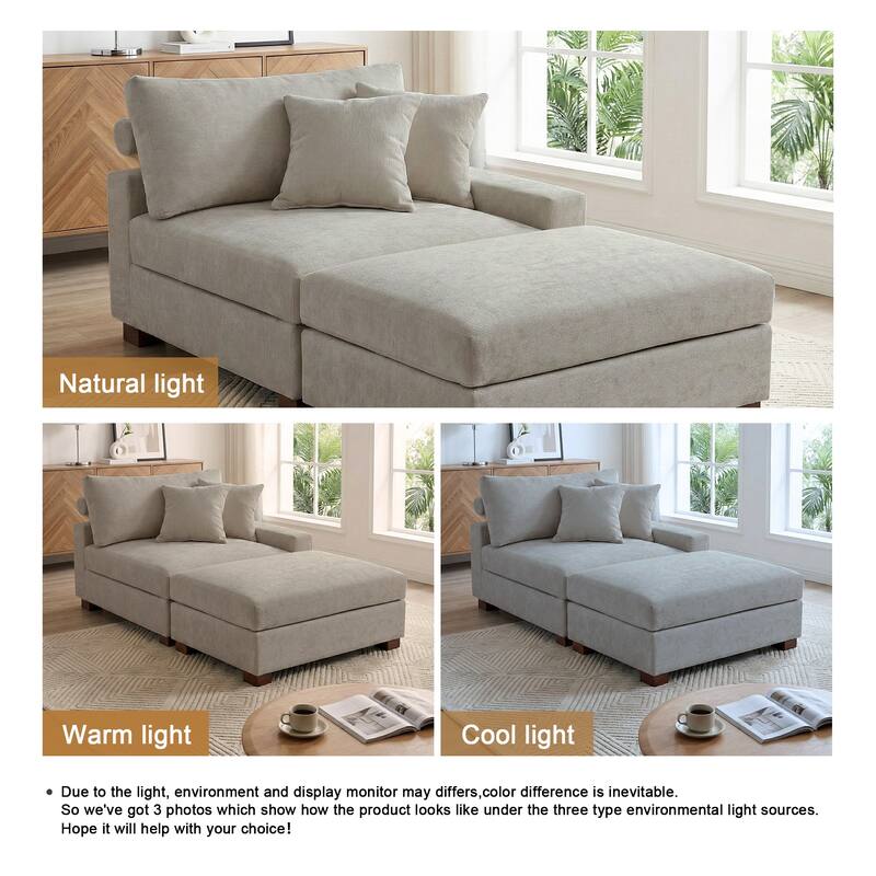 Modern Chenille Chaise Lounge Set with Ottoman