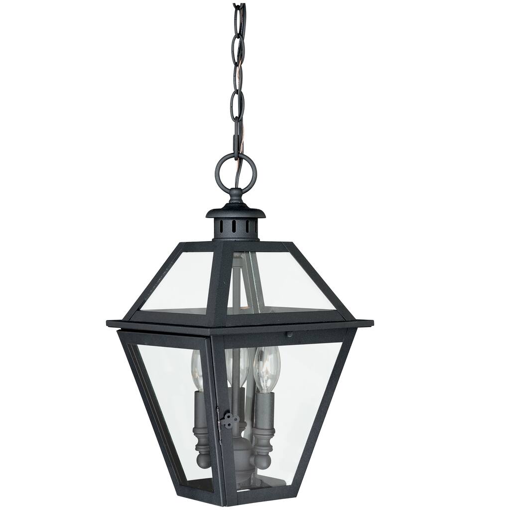 Nottingham 3 Light Black Outdoor Lantern Pendant Clear Glass - 9-in W x 16-in H x 9-in D