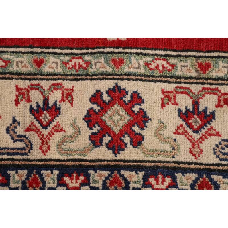 Red Kazak Accent Rug Handmade Oriental Wool Carpet - 3'4"x 4'11"