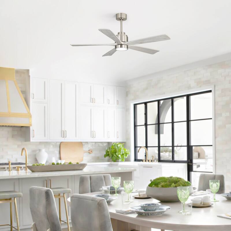 52" Solid Wood Noiseless Ceiling Fans with Dimmable LED Light Optional and Remote, 6-Speed Reversible DC Motor,Smart Optional