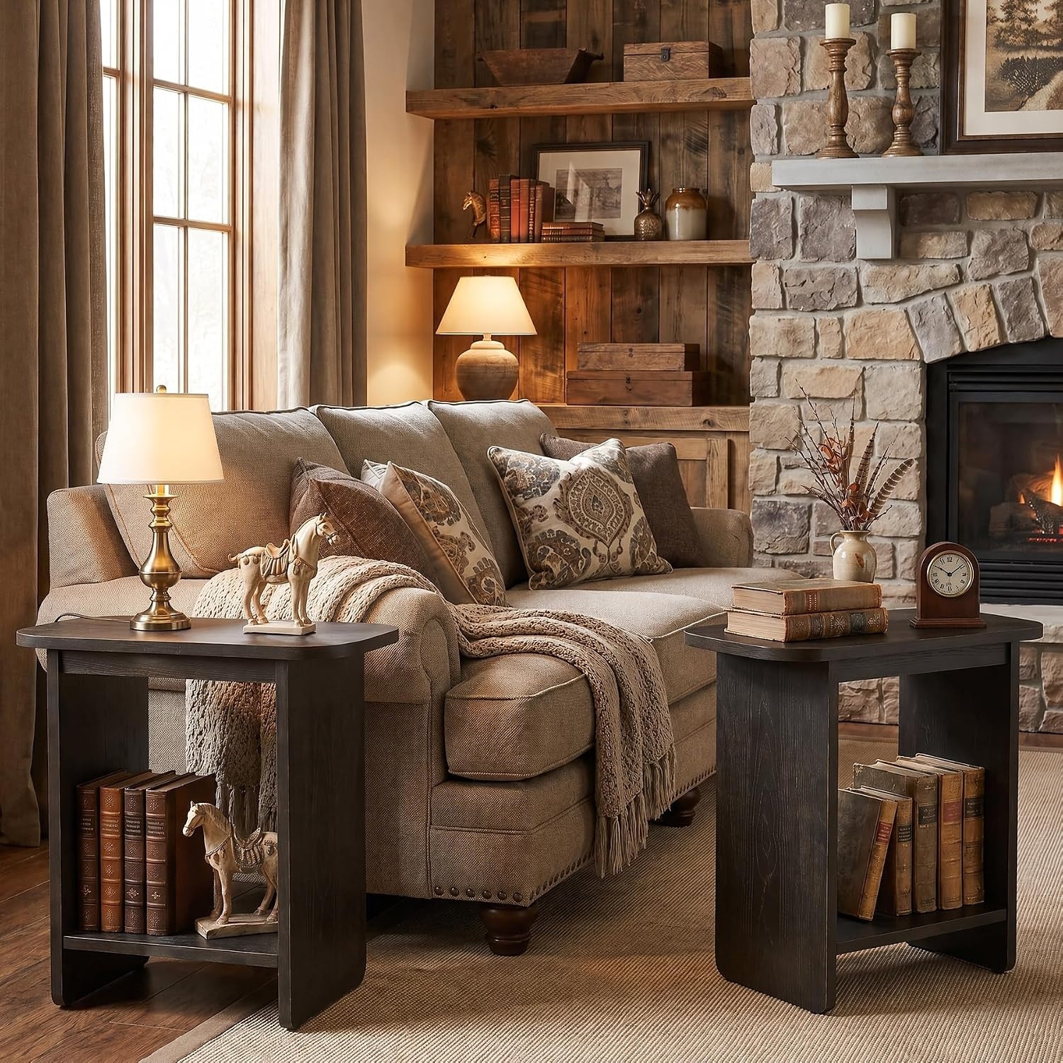 24-Inch Solid Wood End Table, 2-Tier Farmhouse Side Table