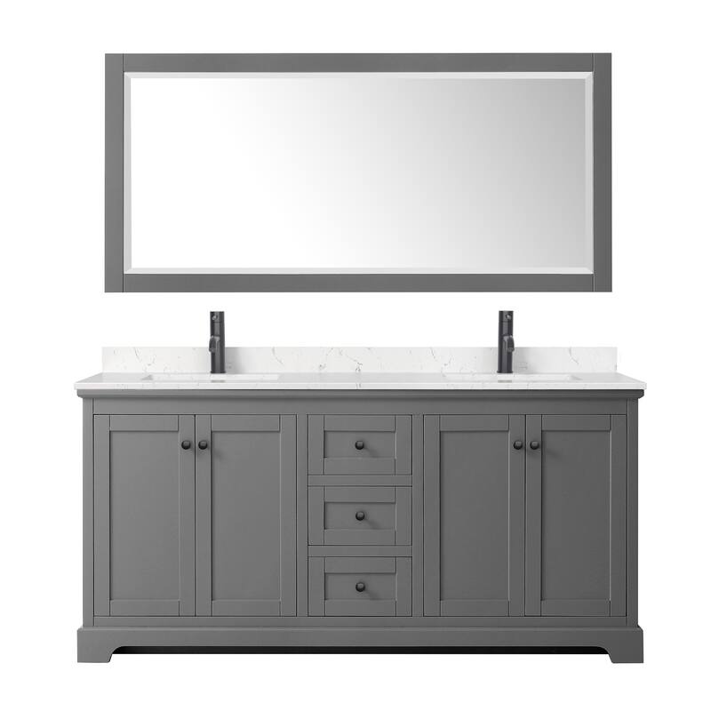 Avery 72 Inch Double Vanity, Cultured Marble Top, 70 Inch Mirror