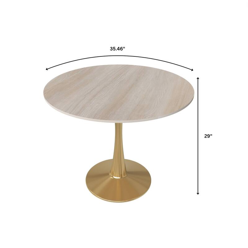 LeisureMod Bristol 35" Round Dining Table for 4 with MDF Tabletop in Gold Steel Base for Kitchen & Dining Room