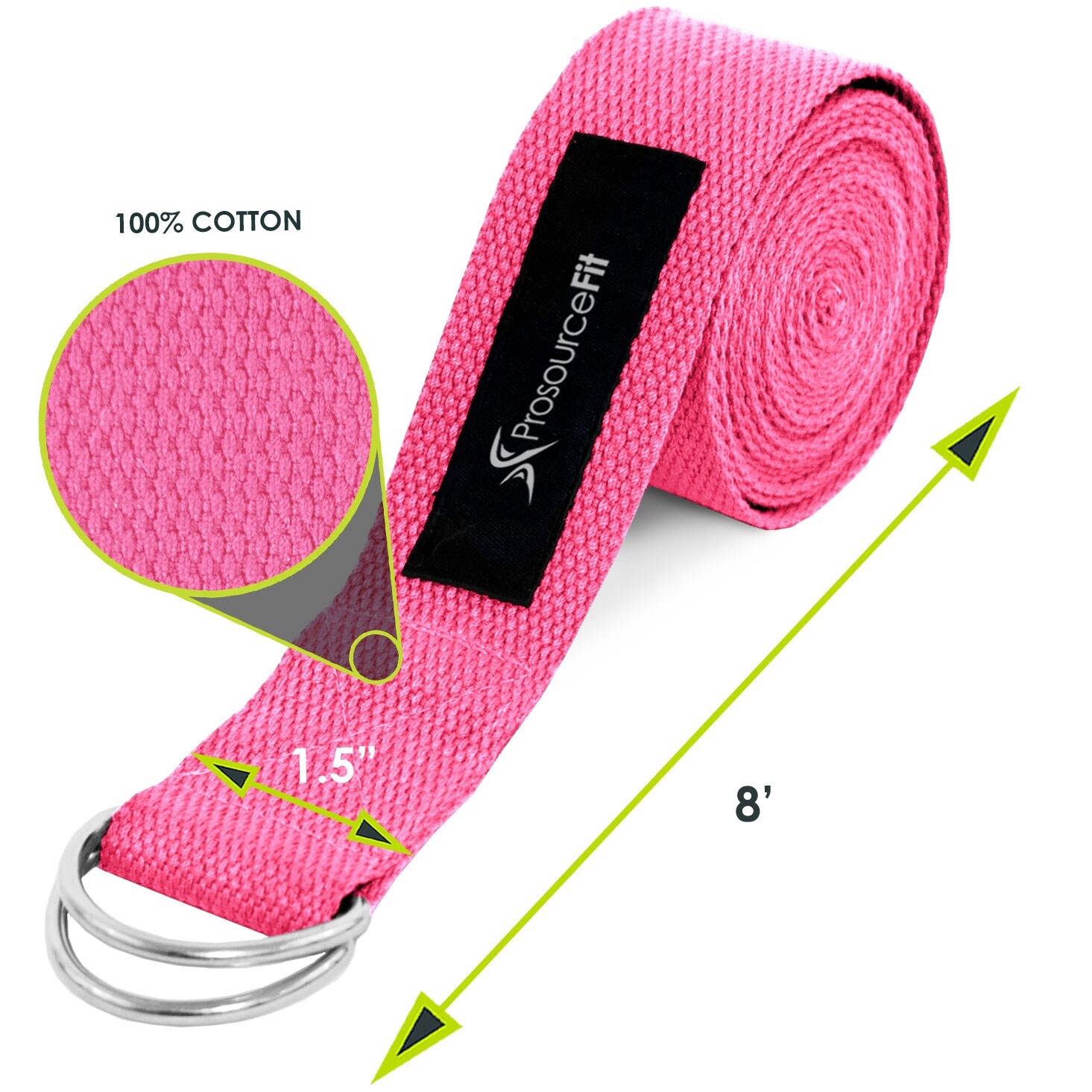 ProSource Metal D-Ring Yoga Strap, Pink