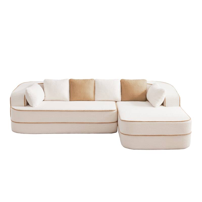 Modular Sectional Sofa with L-Shape Chaise, Teddy Fabric Boneless Cloud Couch, 32D High Density Sponge Upholstered Sofa