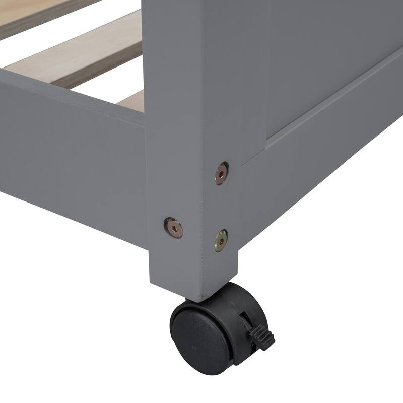 Twin Loft Bed, Full Platform Bed with Wheels, Twin Over Full Bunk Bed with Writing Desk, Ladder, Guardrail and 2 Drawers
