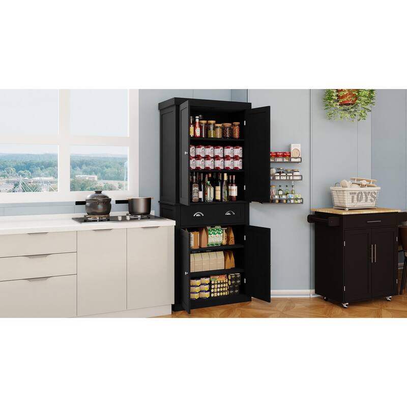 Anmytek 71 inch Tall Kitchen Pantry Storage Cabinet with 4 Doors and Drawer Black