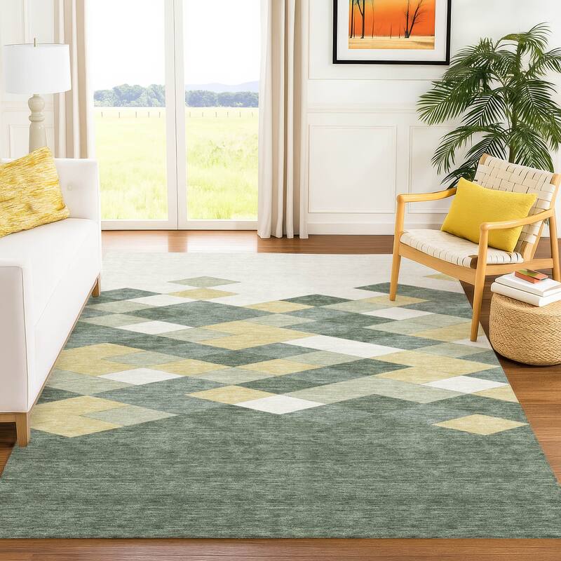 Machine Washable Indoor/ Outdoor Modern Avo Chantille Rug