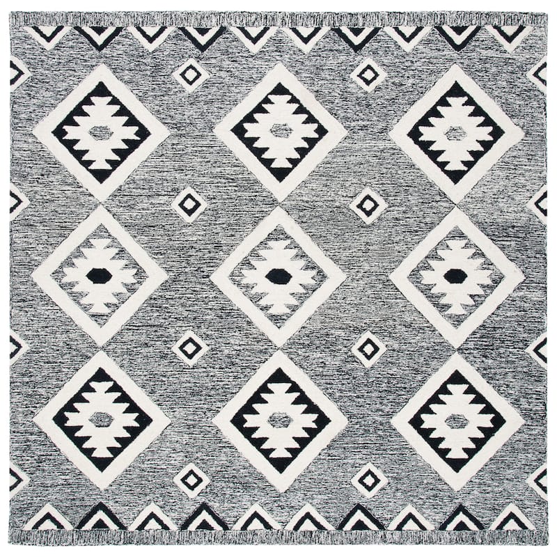 SAFAVIEH Handmade Aspen Tannie Moroccan Boho Wool Rug - 5' Square - Black/Ivory