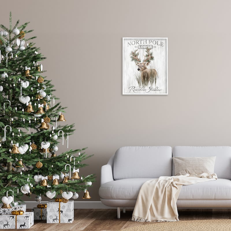 Stupell Festive Winter Reindeer Lodge Framed Giclee Art Design By Cat Thurman Designs