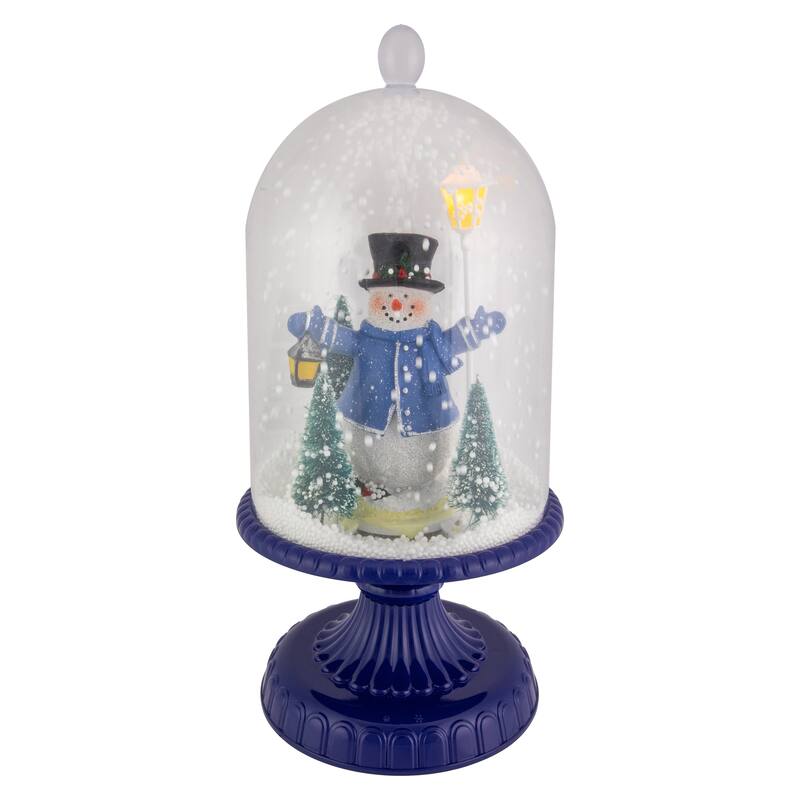 13.5" LED Lighted Snowing Musical Snowman Under Cloche Christmas Decoration