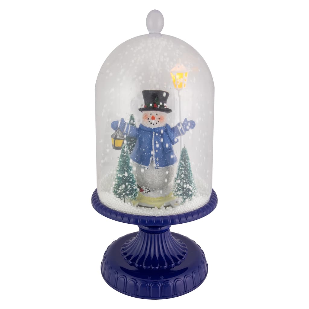 13.5" LED Lighted Snowing Musical Snowman Under Cloche Christmas Decoration