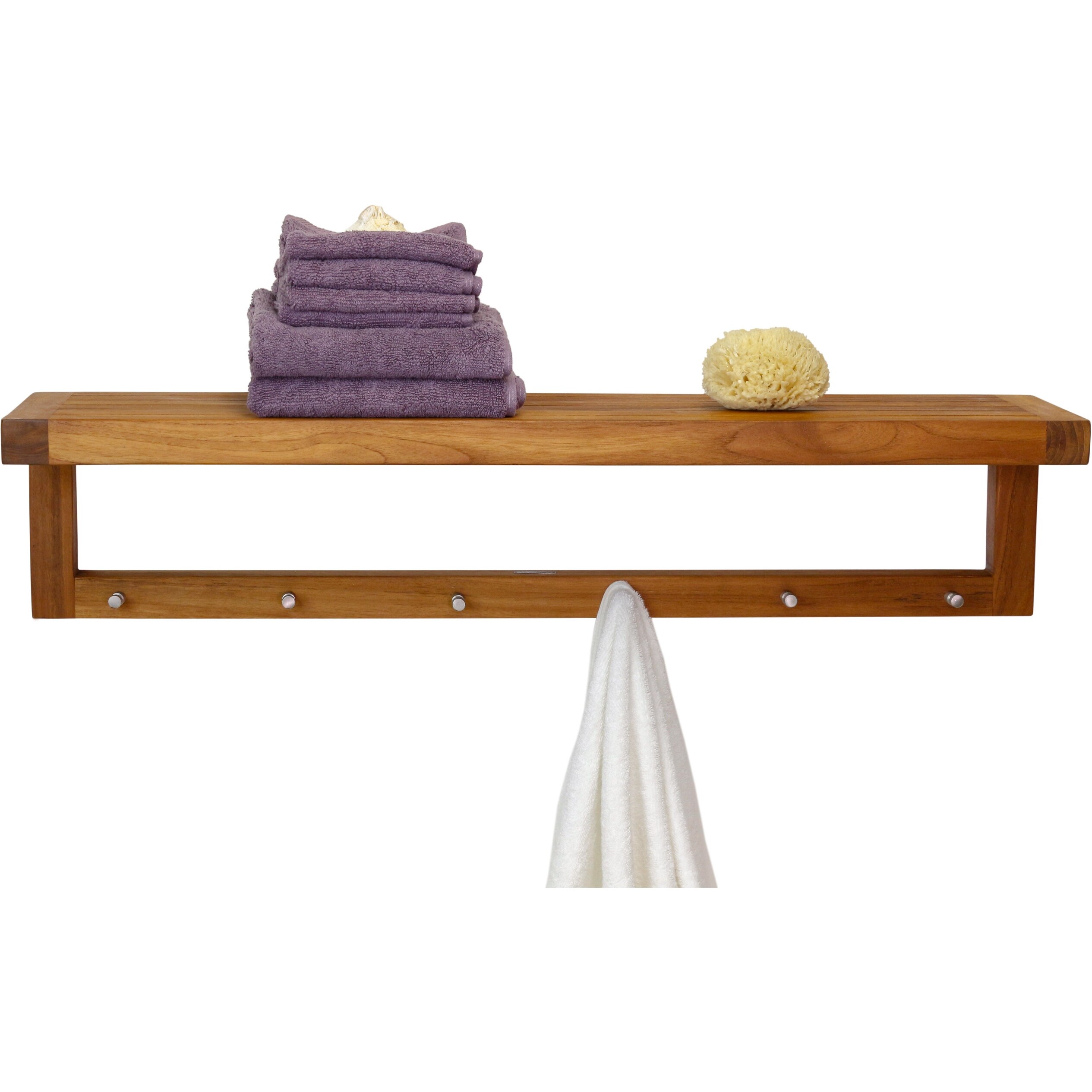 Teak shelf with cheap hooks