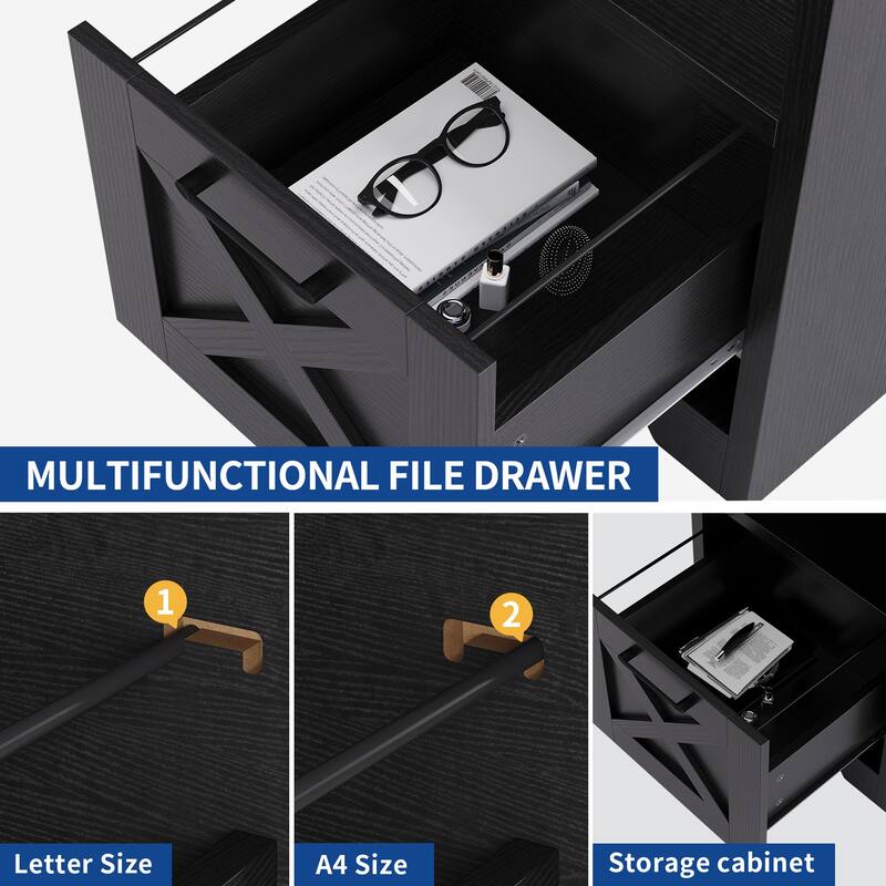 Moasis 59-inch Computer L-shaped Desk with Monitor Stand and Cabinet, Executive Desk w/Power Outlets
