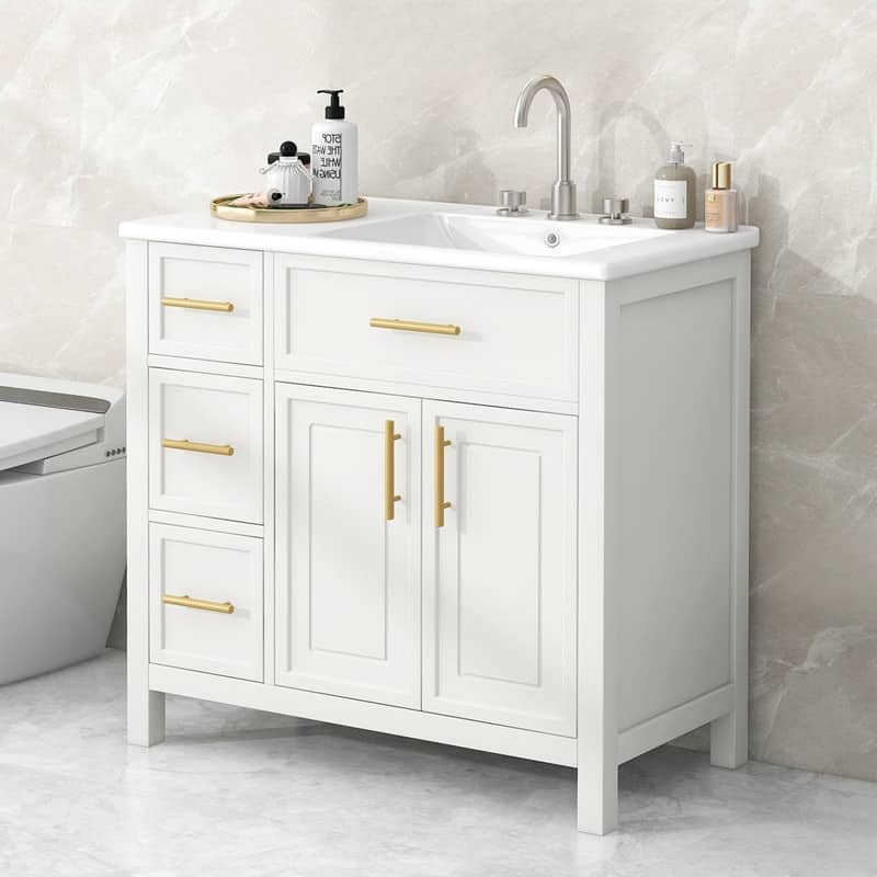 Off White 36" Bathroom Vanity With Sink Top, Bathroom Vanity Cabinet With Doors And Drawers - Off White