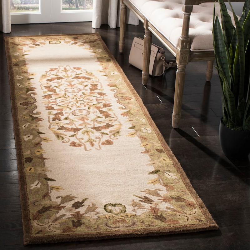 SAFAVIEH Handmade Heritage Hot Air Balloon Traditional Oriental Wool Rug - 2'3" x 14' Runner - Beige/Green
