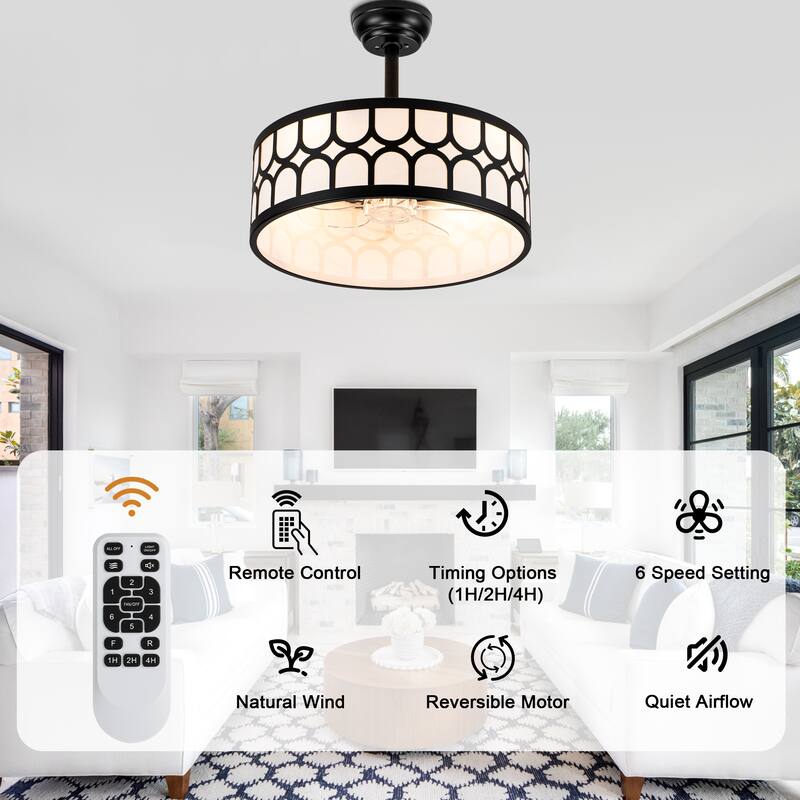 Bella Depot 20" Modern Black Drrum Ceiling Fan with Light and Remote 6-speed
