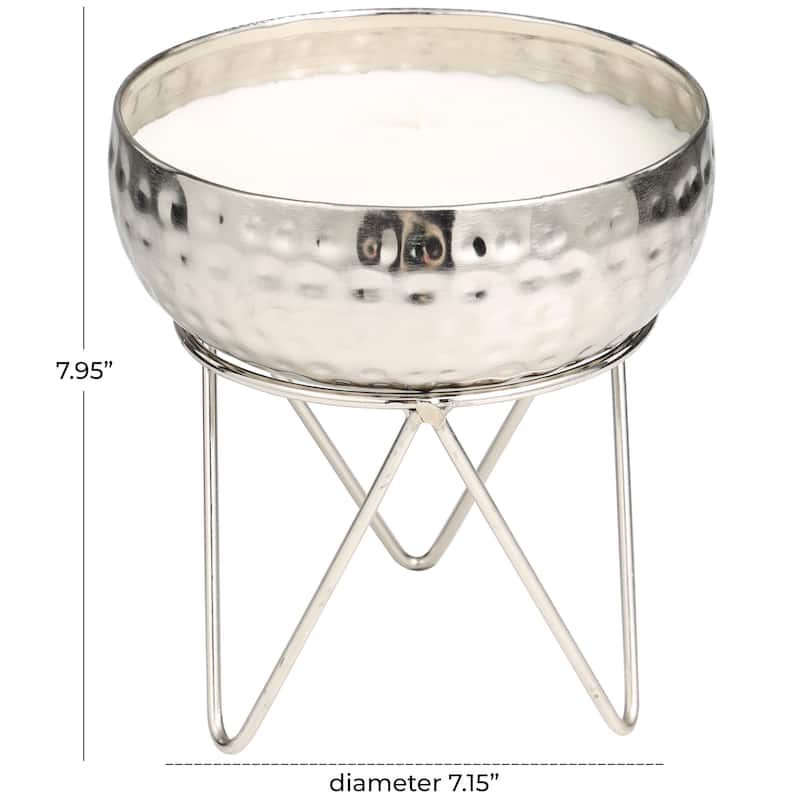 Silver Metal Campfire Scented Tall Hammered Wick Candle with White Wax