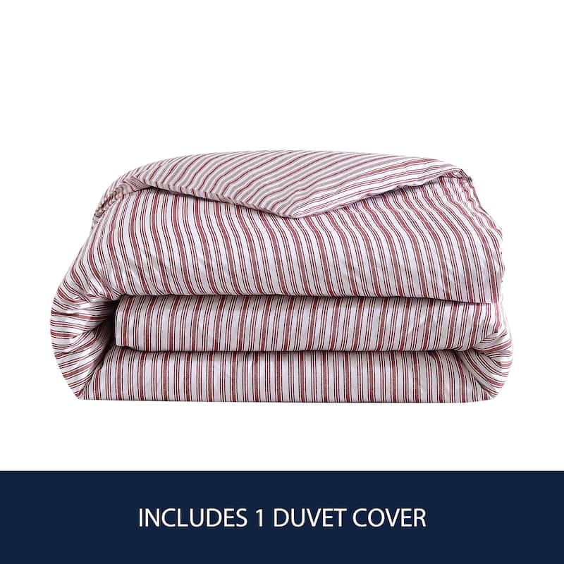Nautica Coleridge Stripe Red Cotton Percale Duvet Cover