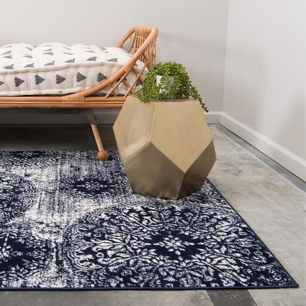 Unique Loom Grand Sofia Vintage Floral Area Rug or Runner Navy Blue 9