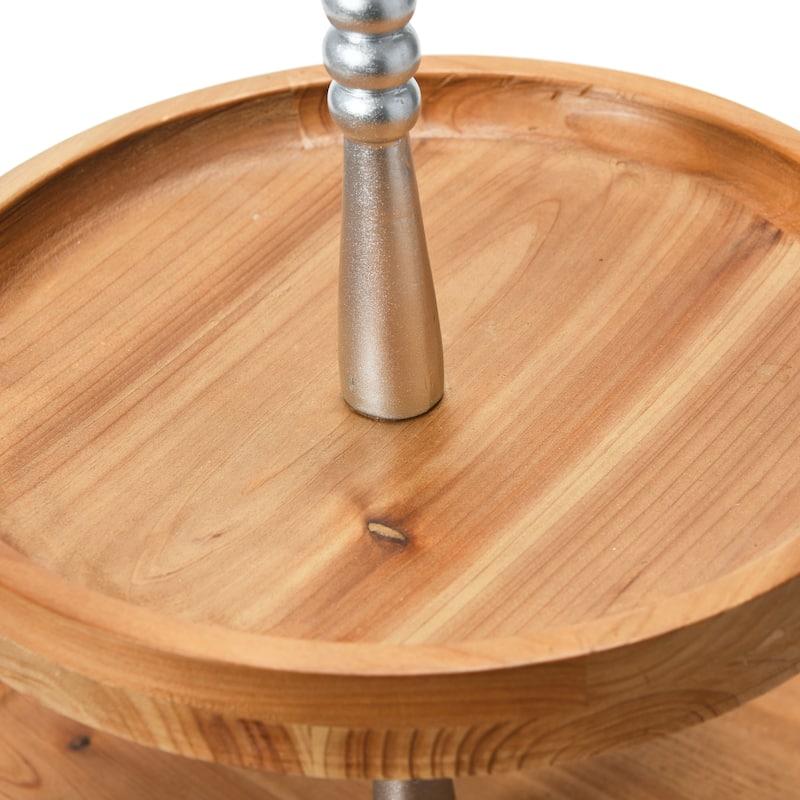 2 Toned Wood 2 Tier Decorative Tray