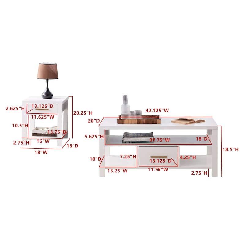 3-Piece Coffee Table & End 2 Tables Occasional Living Room Set