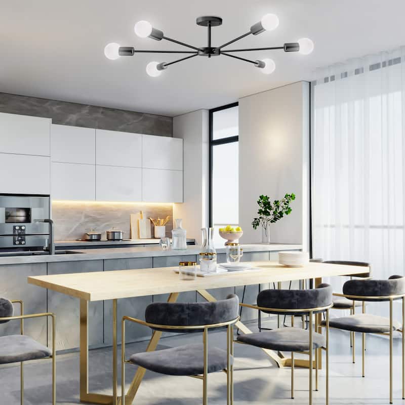 22.44 in. 6-Light Modern Semi- Flush Mount Ceiling Light with No Bulbs Included - 22.44''