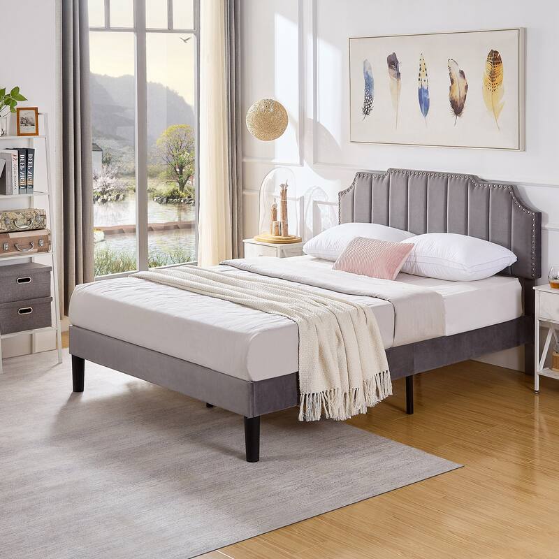 Bedroom Sets, 15 Style Options, 3-pieces Bedroom Set with Height Adjustable Upholstered Bed and Nightstands Set of 2-VECELO