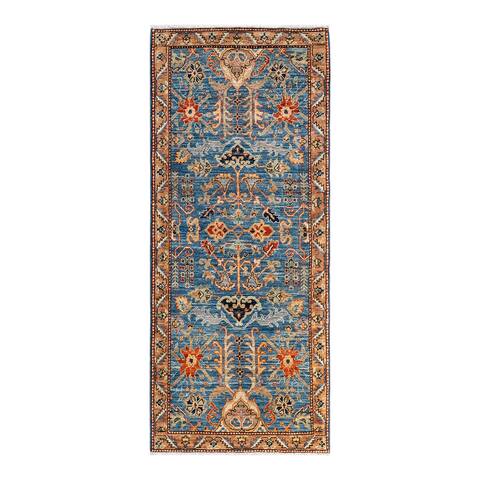 One of a Kind Hand Knotted Traditional Tribal Traditional Area Rug - 6' 3" X 2' 8"