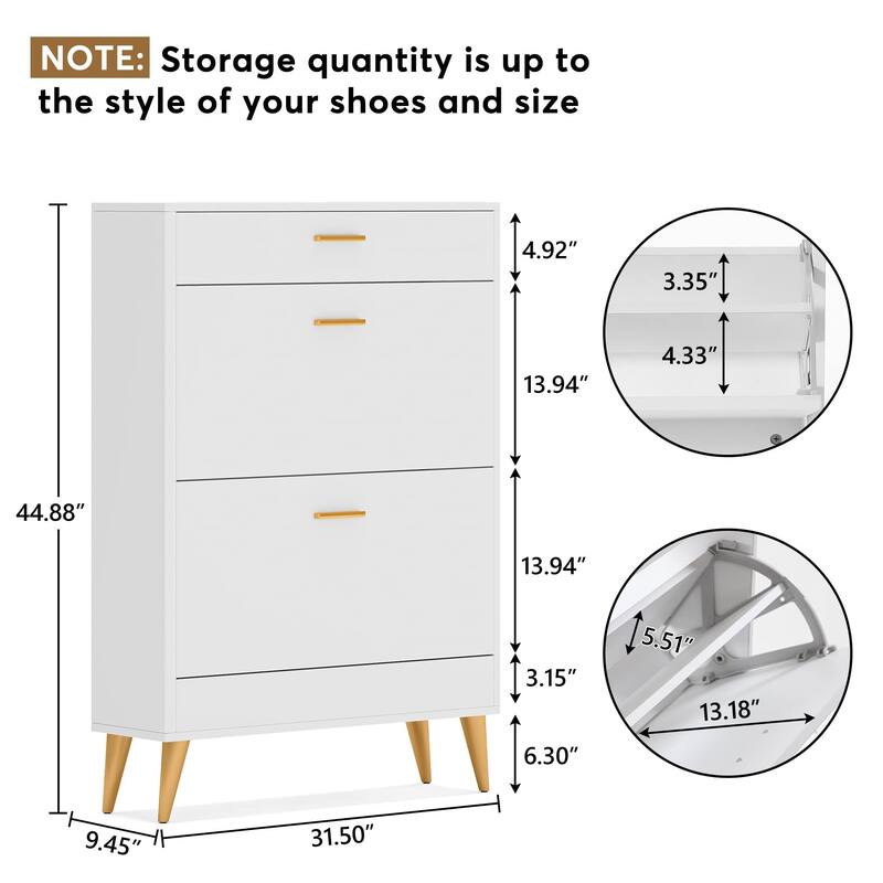 Shoe Cabinet, Shoe Storage Cabinet with 2 Flip Doors and Drawer, Modern ...