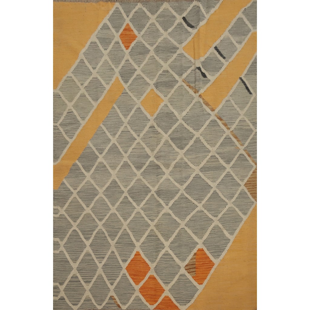 Hand Woven Oriental 100% Wool Carpet Southwestern Modern Greys & Charcoal Kilim Area Rug - 6' 6'' X 4' 9''