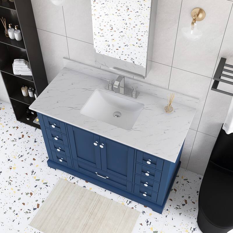 48 inch Plywood Single Sink Freestanding Bath Vanity with White Marble Top - 48" x 22"