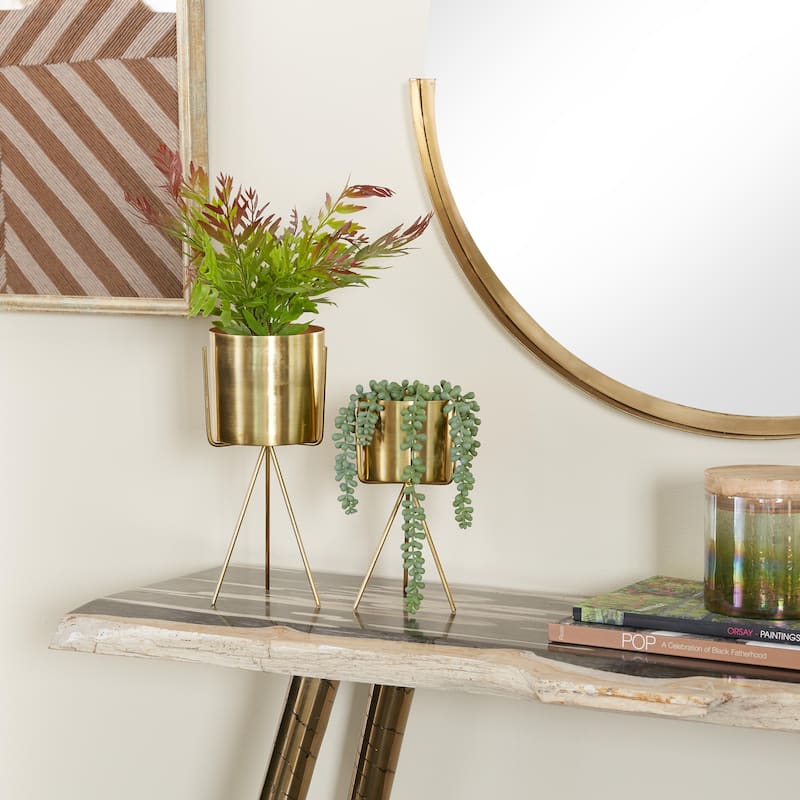 Metal Small Indoor Outdoor Planter with Removable Stand - Set of 2 Silver, Gold or Dark Gray - CosmoLiving by Cosmopolitan