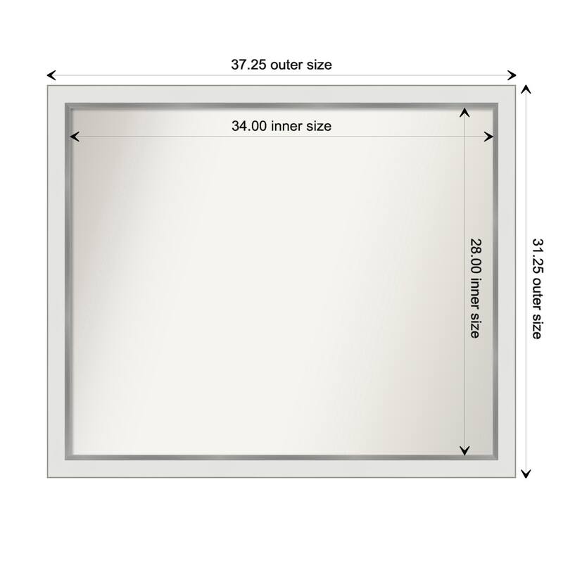 Eva White Silver Narrow Framed Non-Beveled Custom Wall Mirror, Bathroom Vanity Mirror - Outer Size: 37.25 x 31.25