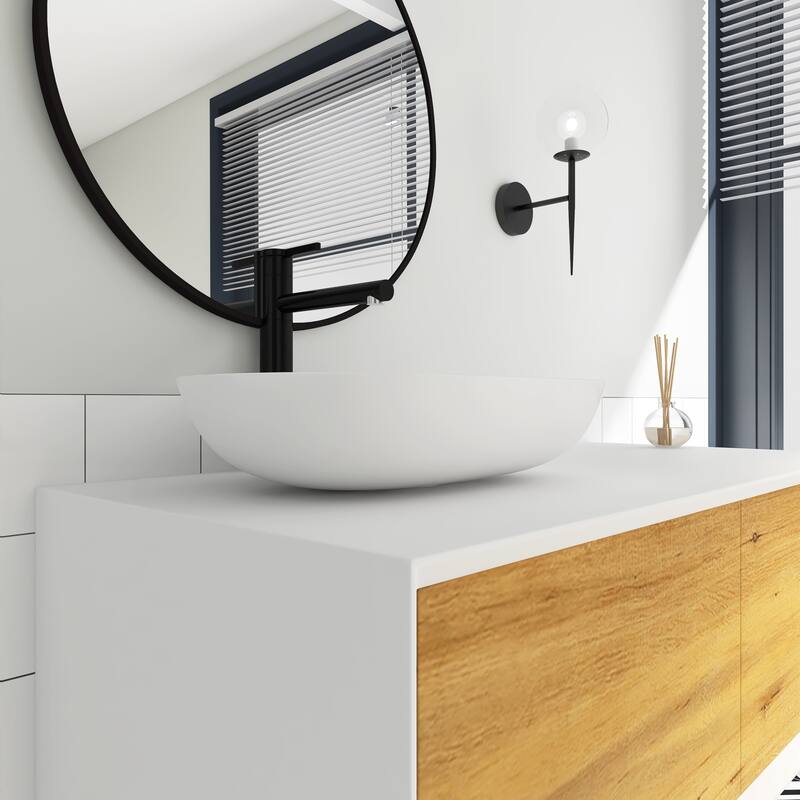 Wall Mounted Bathroom Vanity Set with White Solid Surface Top and Vessel Sink