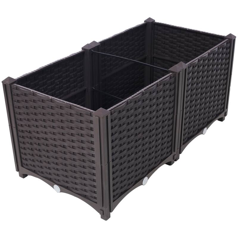 Anmytek Deep Raised Garden Bed Self Watering Plastic Planter Box for Vegetables Flowers and Herbs 31.5L x 15.7W x 14.7H - Brown