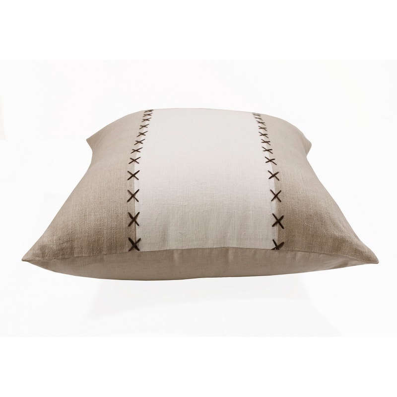 HomeRoots 20" X 20" Gray And Tan Linen Patchwork Zippered Pillow