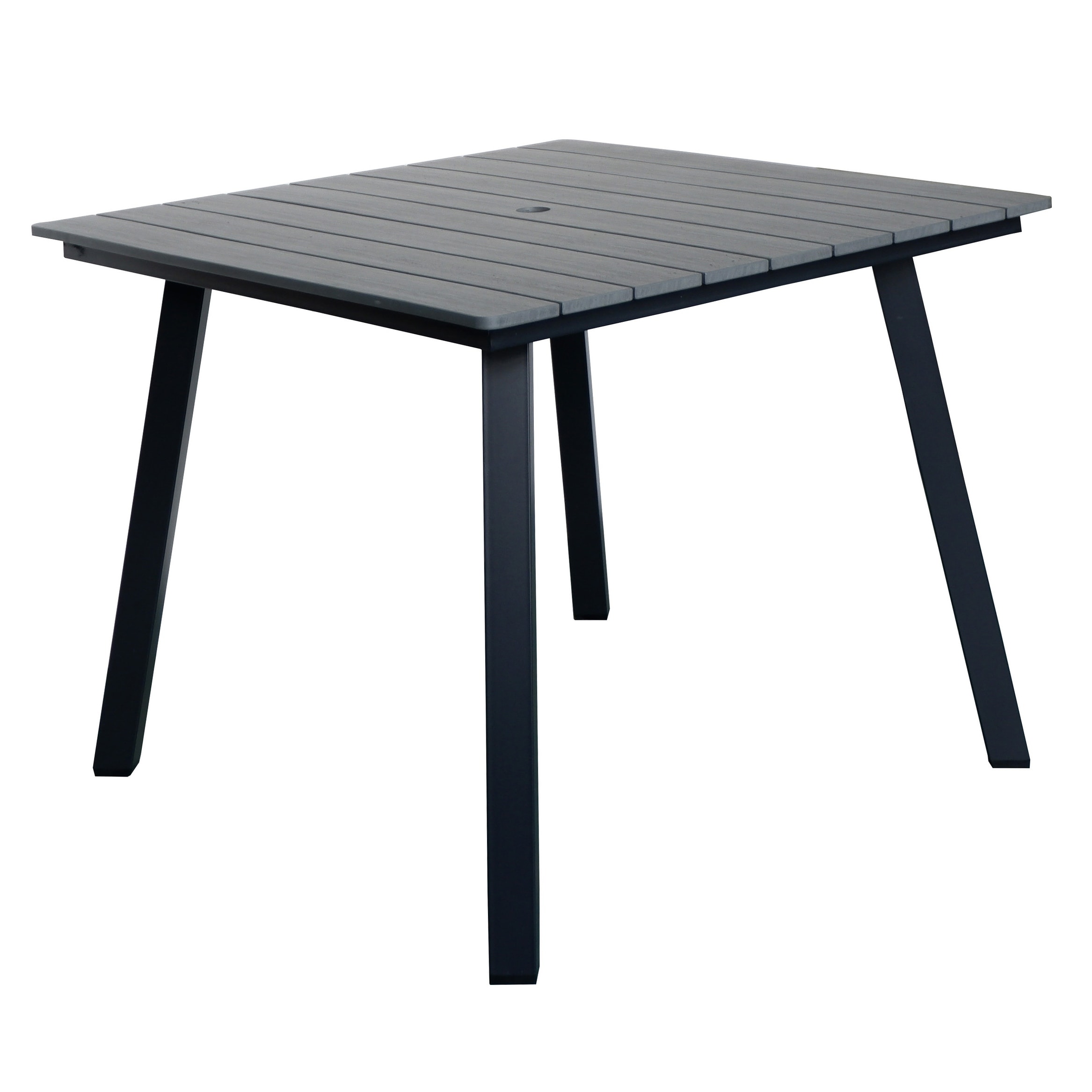 Square Patio Dining Table with Umbrella Hole,Heavy-Duty Iron Frame Wood-Plastic Composite Tabletop