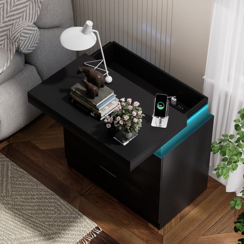 Nightstand with Charging Station and LED Lights, 1 PC