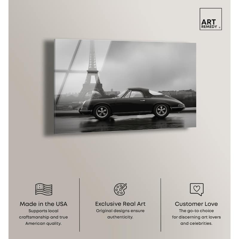 Classic Car and Eiffel Noir Acrylic by Art Remedy, Ready to Hang