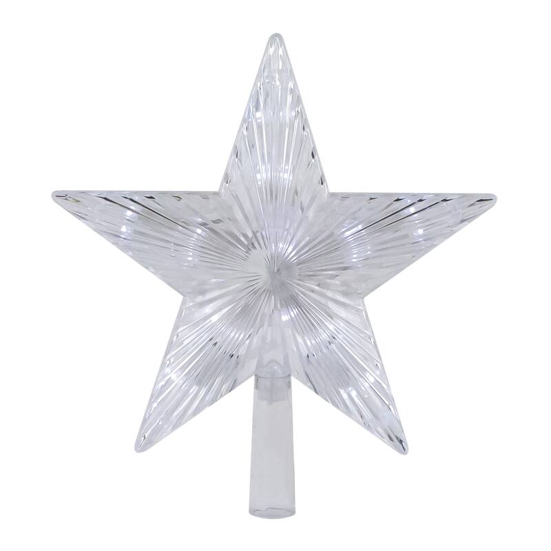 8.5" LED Clear 5 Point Star Christmas Tree Topper, White Lights