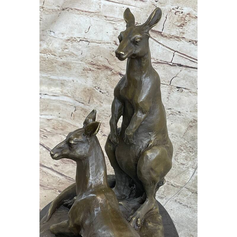 Imitative Kangaroo Wallaby Australia Mother Joey Bronze Marble Statue Australian Art Decor