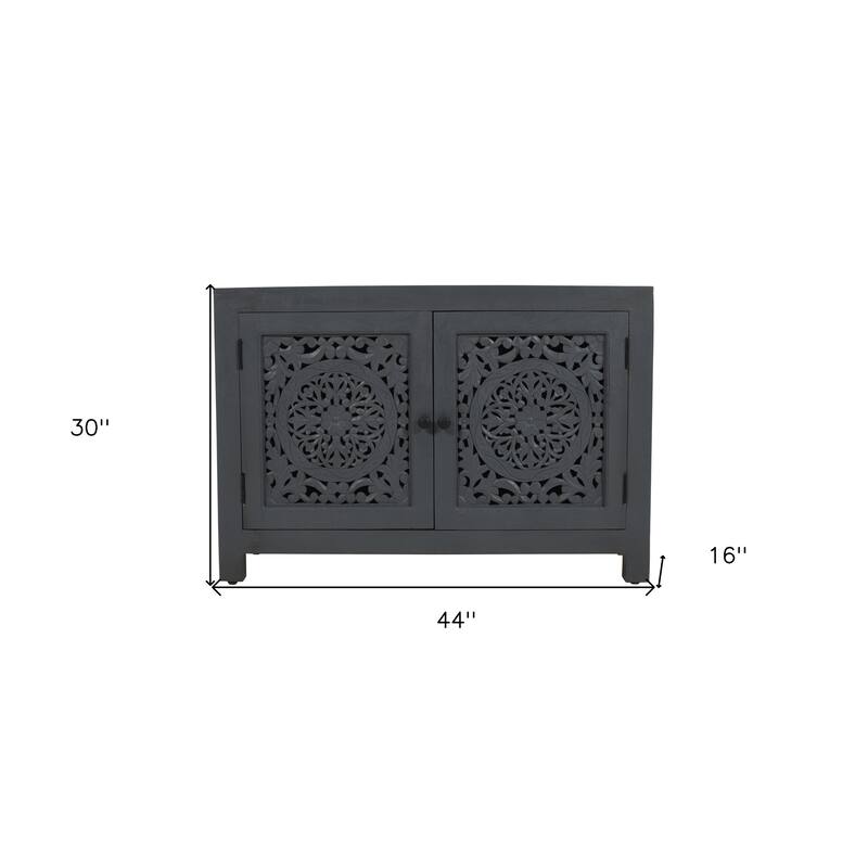 HomeRoots 30" Gray Distressed Solid Wood Textured Door Accent Cabinet With Two Doors