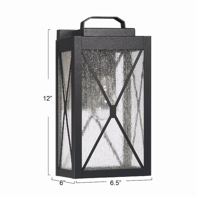 Charleston Metal and Glass Wall Mounted Outdoor Light - 6.4"L x 6.0"W x 12.0"H