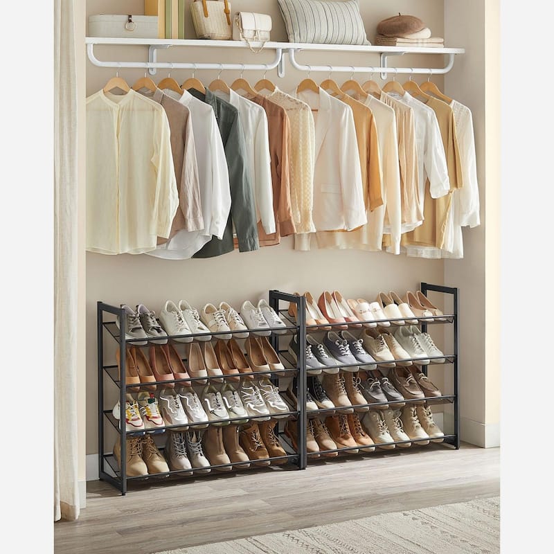 Black Stackable Freestanding Metal 8-Tier Shoe Shelf Organizer for 40 Pairs with Mesh Shelves - 12.1''D x 36.4''W x 64.4''H