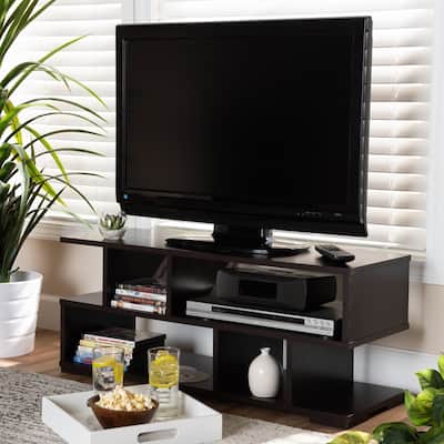 Arne Modern and Contemporary Dark Brown Finished Wood TV Stand - 14.6" High x 35.4" Wide x 11.8" Deep