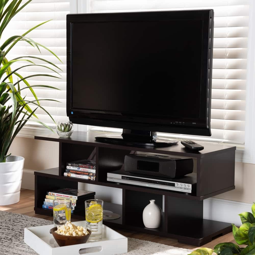 Arne Modern and Contemporary Dark Brown Finished Wood TV Stand - 14.6" High x 35.4" Wide x 11.8" Deep