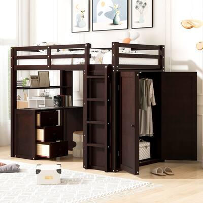 Twin size Loft Bed with Drawers,Desk,and Wardrobe,assembly is required